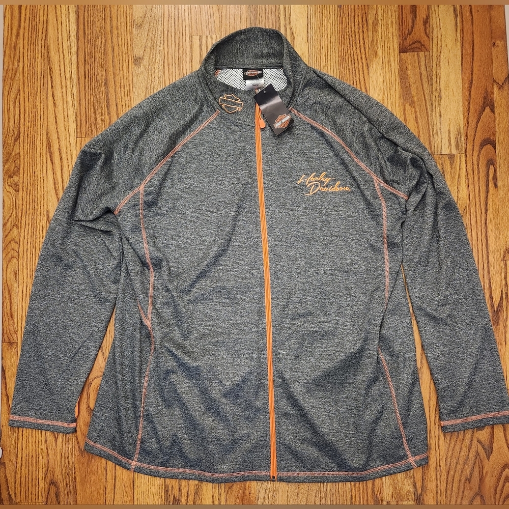 Harley-Davidson Gray Heather Zip-Up Hoodie with Orange Trim